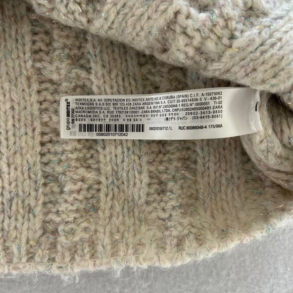 ZARA Cable Knit Cardigan Sweater SZL Cream Sparkle Threads Gem Button Chunky - Picture 10 of 11